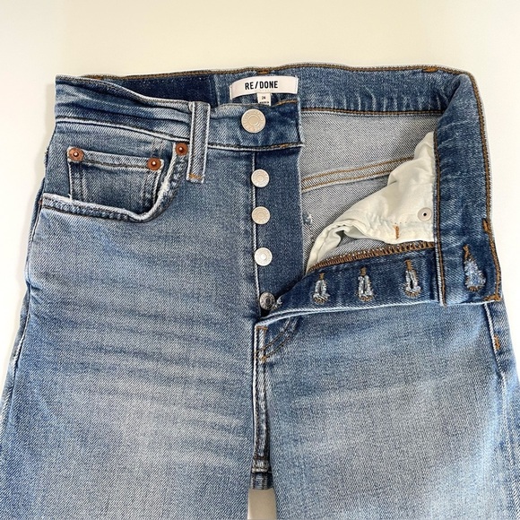 Re/Done 70s Stove Pipe Slim Straight Crop Jean High Waist Raw Hem Light Stone 24 - Picture 10 of 16